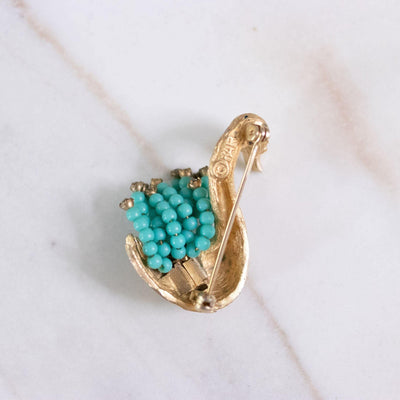 Vintage HAR Gold Swan Brooch with Turquoise Bead and Rhinestone Tail by HAR - Vintage Meet Modern Vintage Jewelry - Chicago, Illinois - #oldhollywoodglamour #vintagemeetmodern #designervintage #jewelrybox #antiquejewelry #vintagejewelry