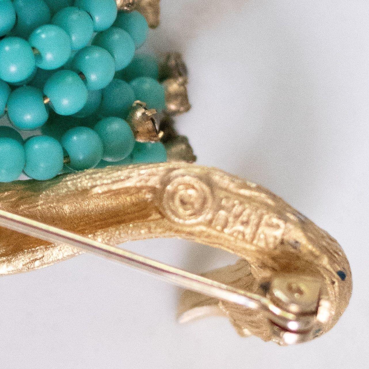 Vintage HAR Gold Swan Brooch with Turquoise Bead and Rhinestone Tail by HAR - Vintage Meet Modern Vintage Jewelry - Chicago, Illinois - #oldhollywoodglamour #vintagemeetmodern #designervintage #jewelrybox #antiquejewelry #vintagejewelry