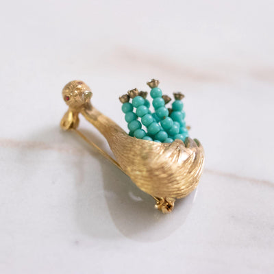 Vintage HAR Gold Swan Brooch with Turquoise Bead and Rhinestone Tail by HAR - Vintage Meet Modern Vintage Jewelry - Chicago, Illinois - #oldhollywoodglamour #vintagemeetmodern #designervintage #jewelrybox #antiquejewelry #vintagejewelry