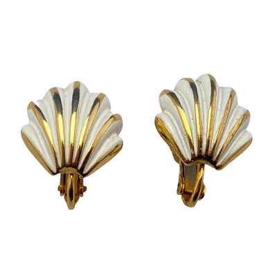 Vintage Napier White and Gold Shell Earrings by Napier - Vintage Meet Modern Vintage Jewelry - Chicago, Illinois - #oldhollywoodglamour #vintagemeetmodern #designervintage #jewelrybox #antiquejewelry #vintagejewelry