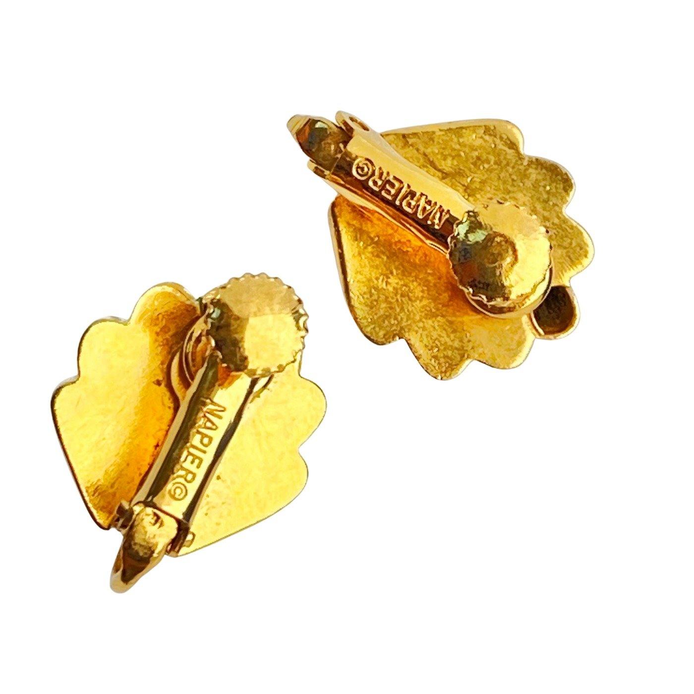 Vintage Napier White and Gold Shell Earrings by Napier - Vintage Meet Modern Vintage Jewelry - Chicago, Illinois - #oldhollywoodglamour #vintagemeetmodern #designervintage #jewelrybox #antiquejewelry #vintagejewelry