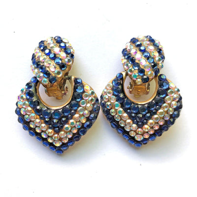 Vintage Blue and White Flat Back Doorknocker Statement Earrings by Unsigned Beauty - Vintage Meet Modern Vintage Jewelry - Chicago, Illinois - #oldhollywoodglamour #vintagemeetmodern #designervintage #jewelrybox #antiquejewelry #vintagejewelry