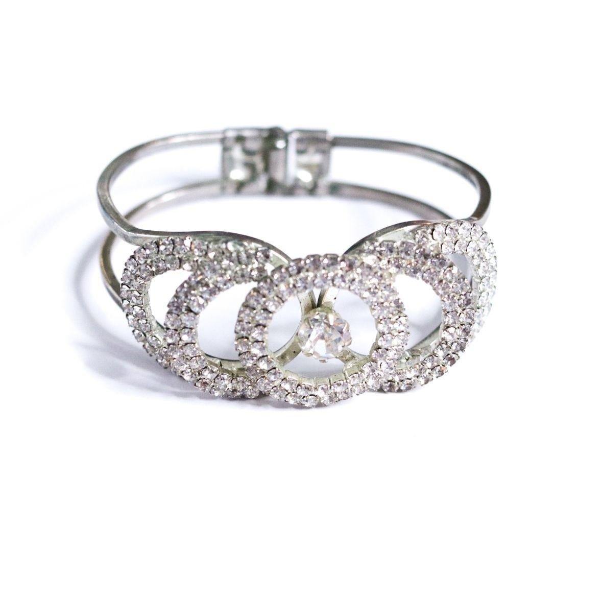 Vintage Art Deco Rhinestone Loop Clamper Bracelet
