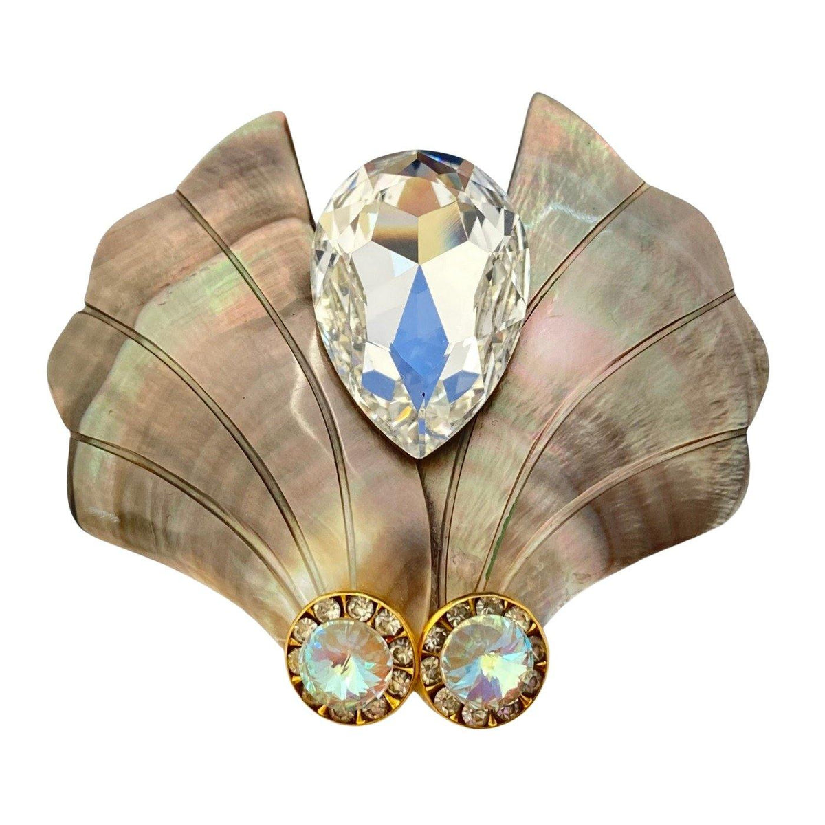 Vintage Mother of Pearl, Rhinestone, Crystal Brooch