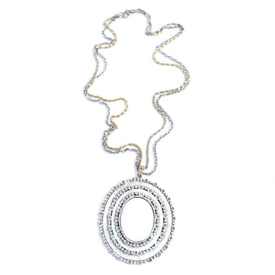 Vintage Florenza White Oval Medallion Statement Necklace by Florenza - Vintage Meet Modern Vintage Jewelry - Chicago, Illinois - #oldhollywoodglamour #vintagemeetmodern #designervintage #jewelrybox #antiquejewelry #vintagejewelry