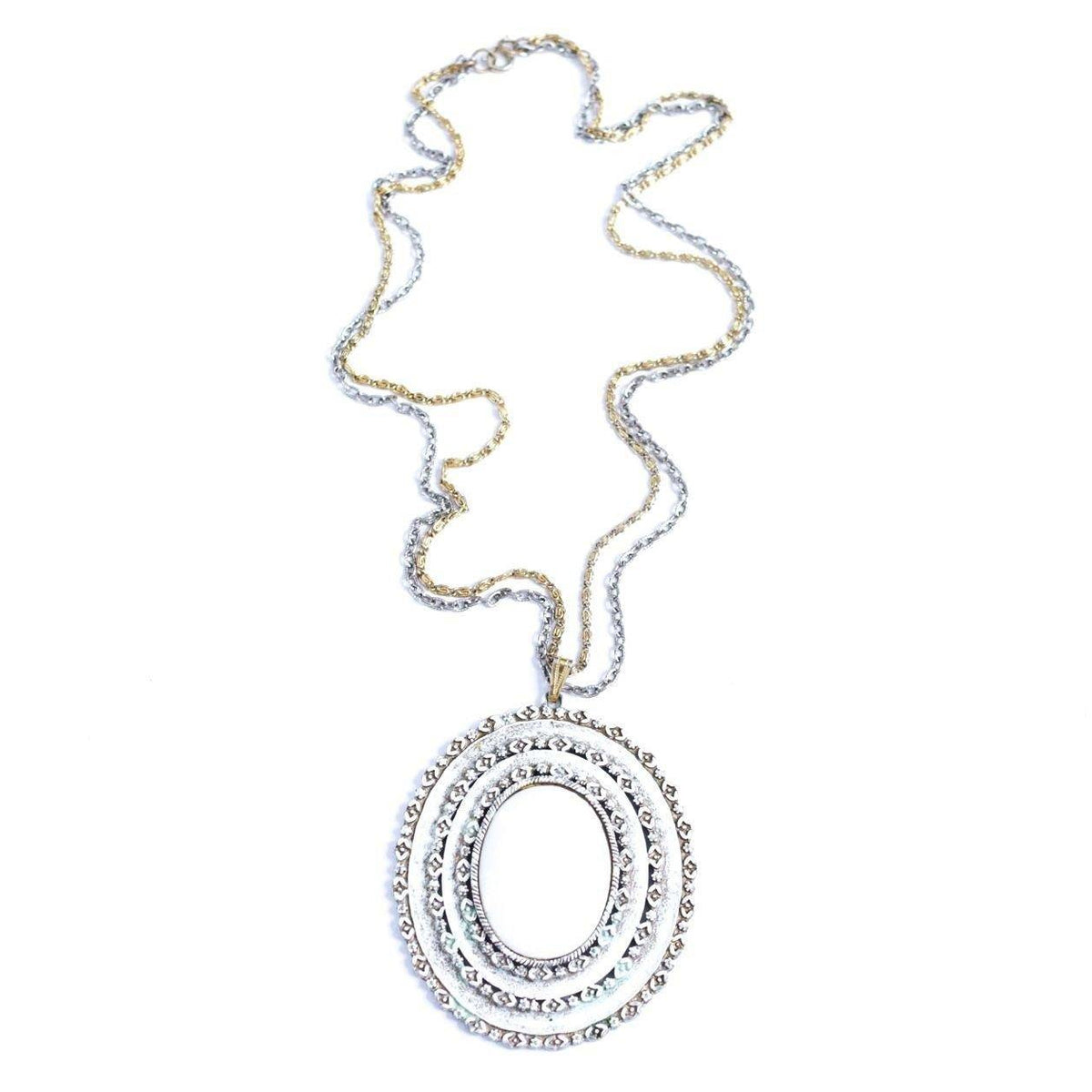 Vintage Florenza White Oval Medallion Statement Necklace