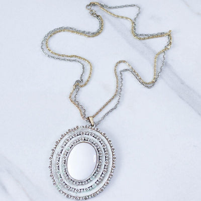 Vintage Florenza White Oval Medallion Statement Necklace by Florenza - Vintage Meet Modern Vintage Jewelry - Chicago, Illinois - #oldhollywoodglamour #vintagemeetmodern #designervintage #jewelrybox #antiquejewelry #vintagejewelry