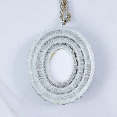 Vintage Florenza White Oval Medallion Statement Necklace by Florenza - Vintage Meet Modern Vintage Jewelry - Chicago, Illinois - #oldhollywoodglamour #vintagemeetmodern #designervintage #jewelrybox #antiquejewelry #vintagejewelry