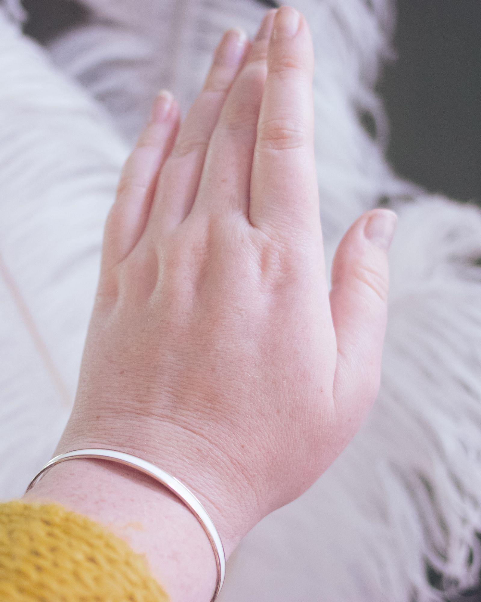 Vintage Napier Cream Enamel Gold Thin Bangle Bracelet by Napier - Vintage Meet Modern Vintage Jewelry - Chicago, Illinois - #oldhollywoodglamour #vintagemeetmodern #designervintage #jewelrybox #antiquejewelry #vintagejewelry