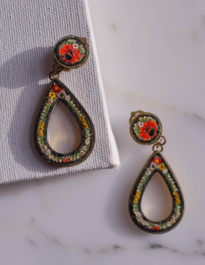 Colorful Italian Mosaic Drop Earrings by Made in Italy - Vintage Meet Modern Vintage Jewelry - Chicago, Illinois - #oldhollywoodglamour #vintagemeetmodern #designervintage #jewelrybox #antiquejewelry #vintagejewelry