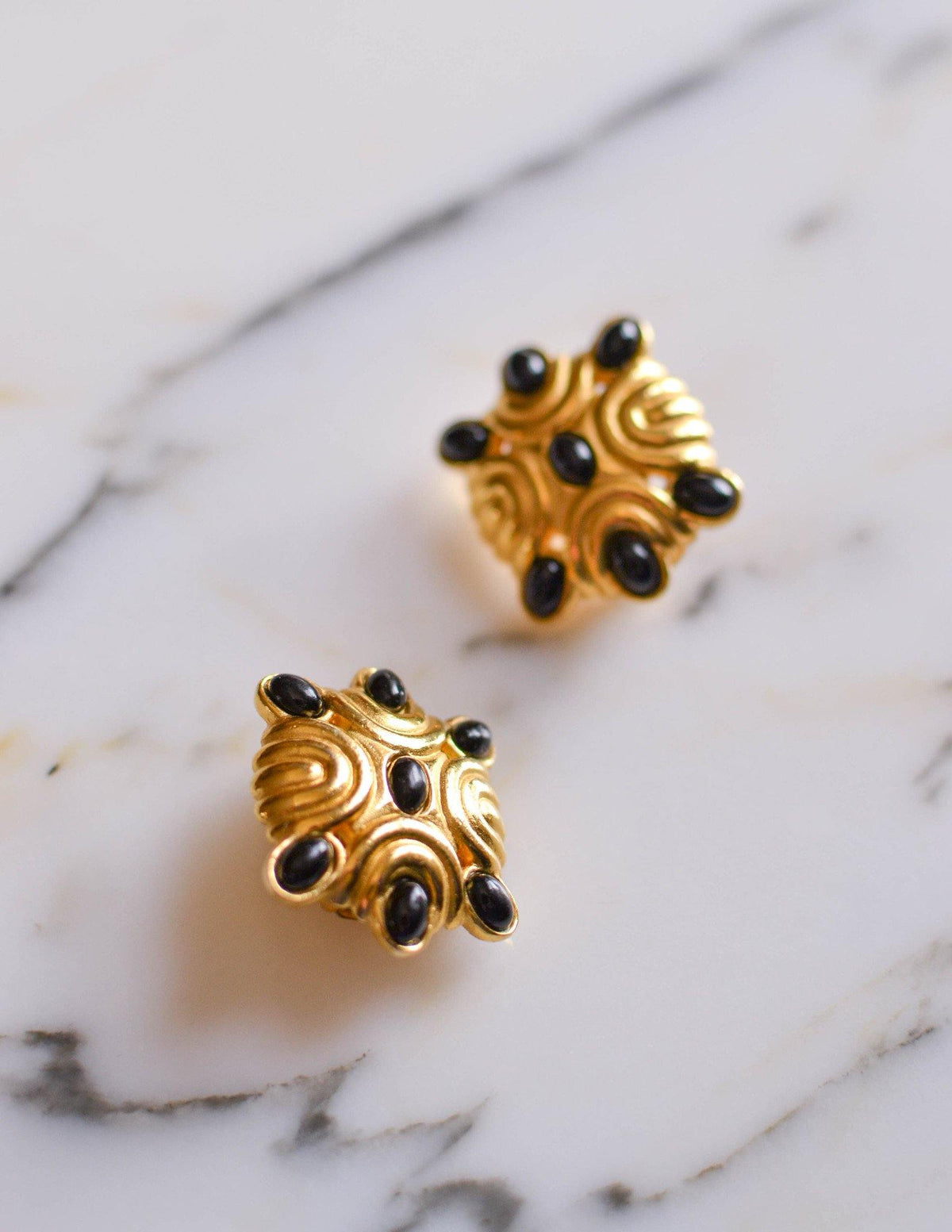1980s Black and Gold Statement Earrings