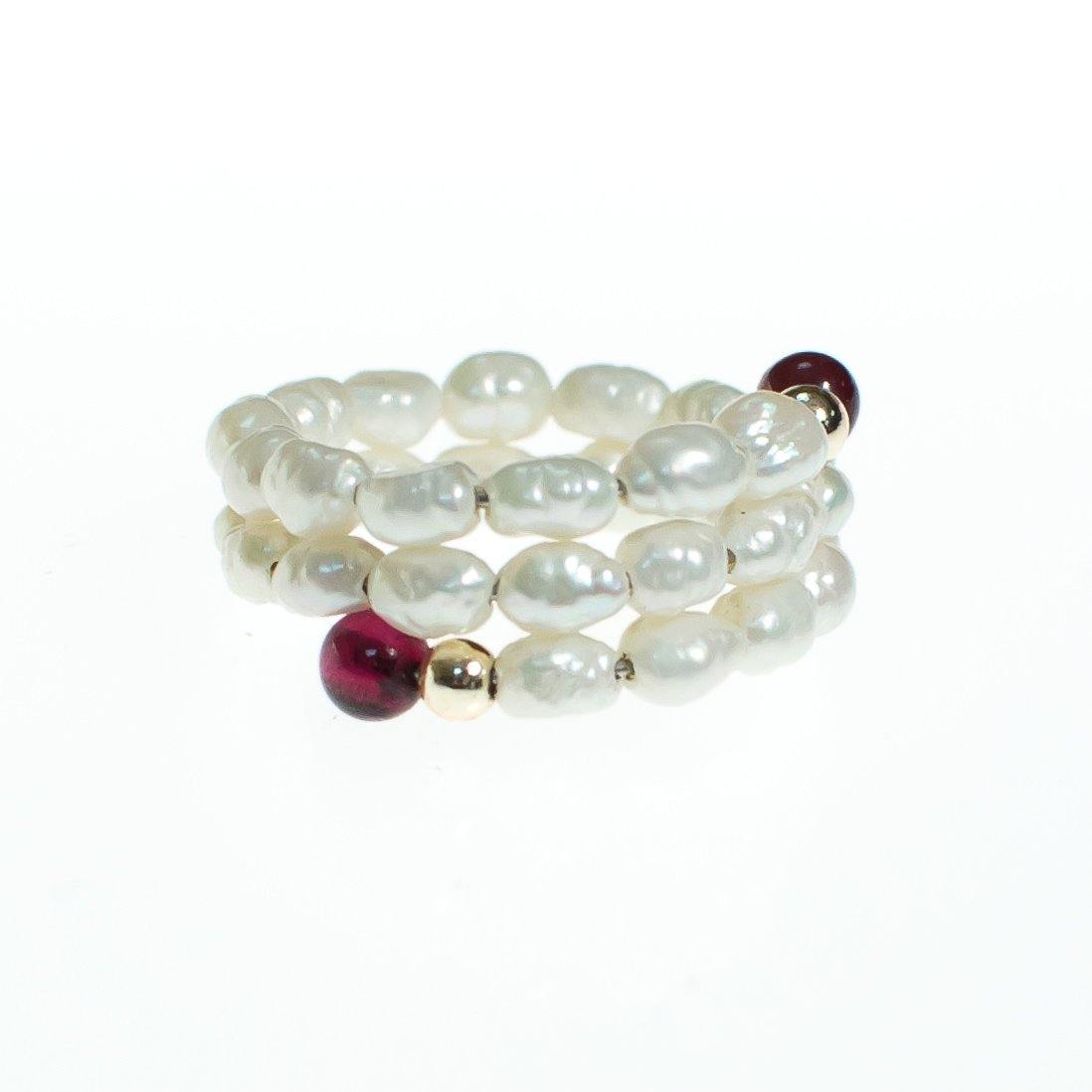 Vintage Ruby and Cultured Rice Pearl Coiled Ring