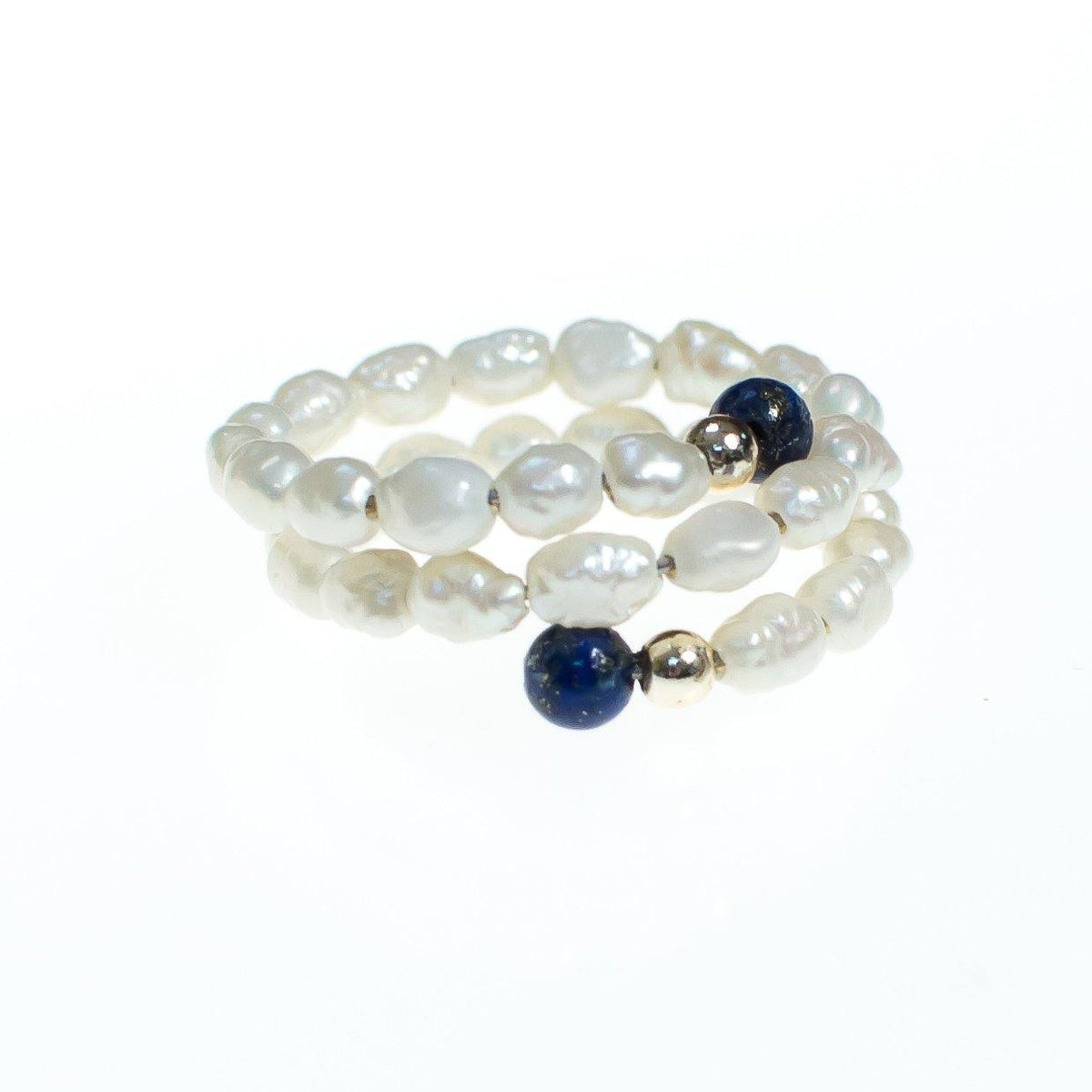 Vintage Lapis Bead and Freshwater Cultured Rice Pearl Ring