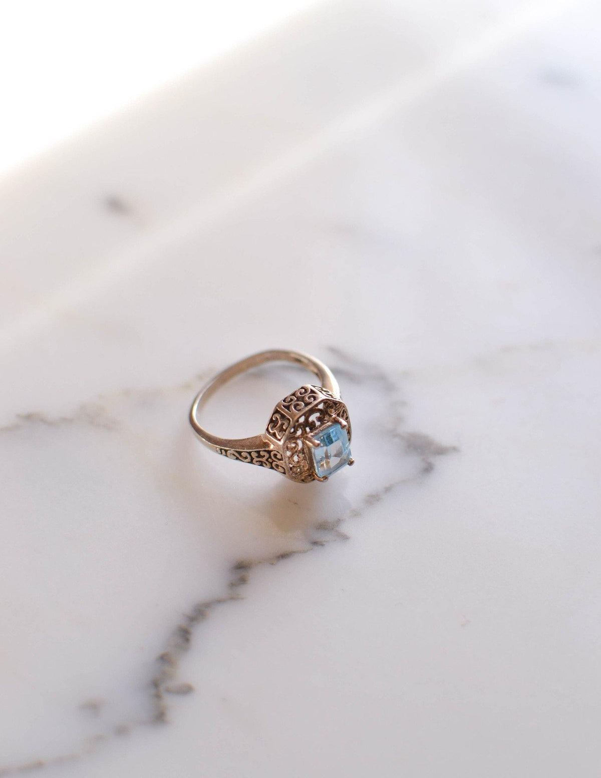Sterling Silver Filigree with Blue Topaz Ring