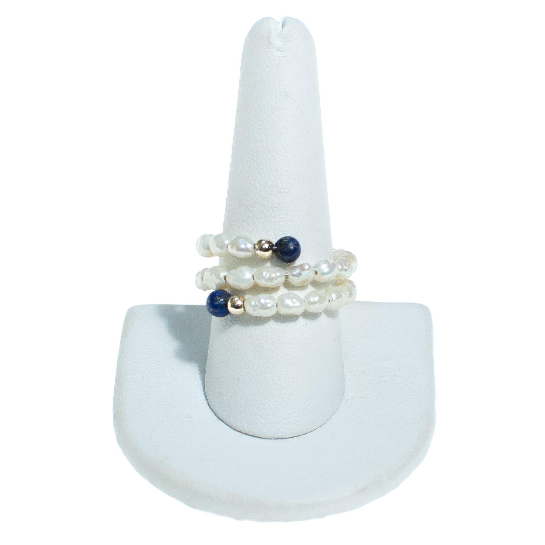 Vintage Lapis Bead and Freshwater Cultured Rice Pearl Ring by Lapis and Pearl - Vintage Meet Modern Vintage Jewelry - Chicago, Illinois - #oldhollywoodglamour #vintagemeetmodern #designervintage #jewelrybox #antiquejewelry #vintagejewelry
