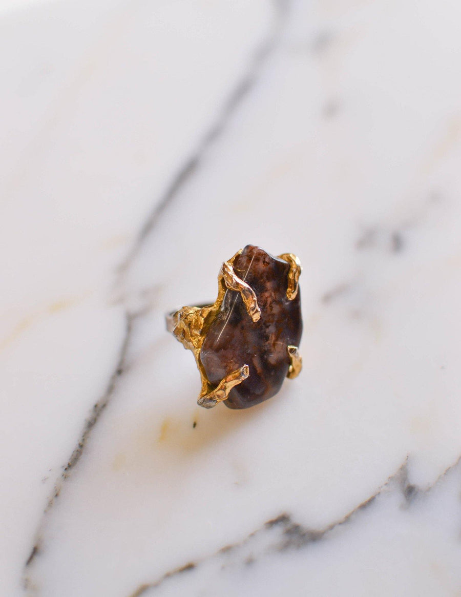Brutalis Modern Spotted Agate Statement Ring by Artisan - Vintage Meet Modern Vintage Jewelry - Chicago, Illinois - #oldhollywoodglamour #vintagemeetmodern #designervintage #jewelrybox #antiquejewelry #vintagejewelry