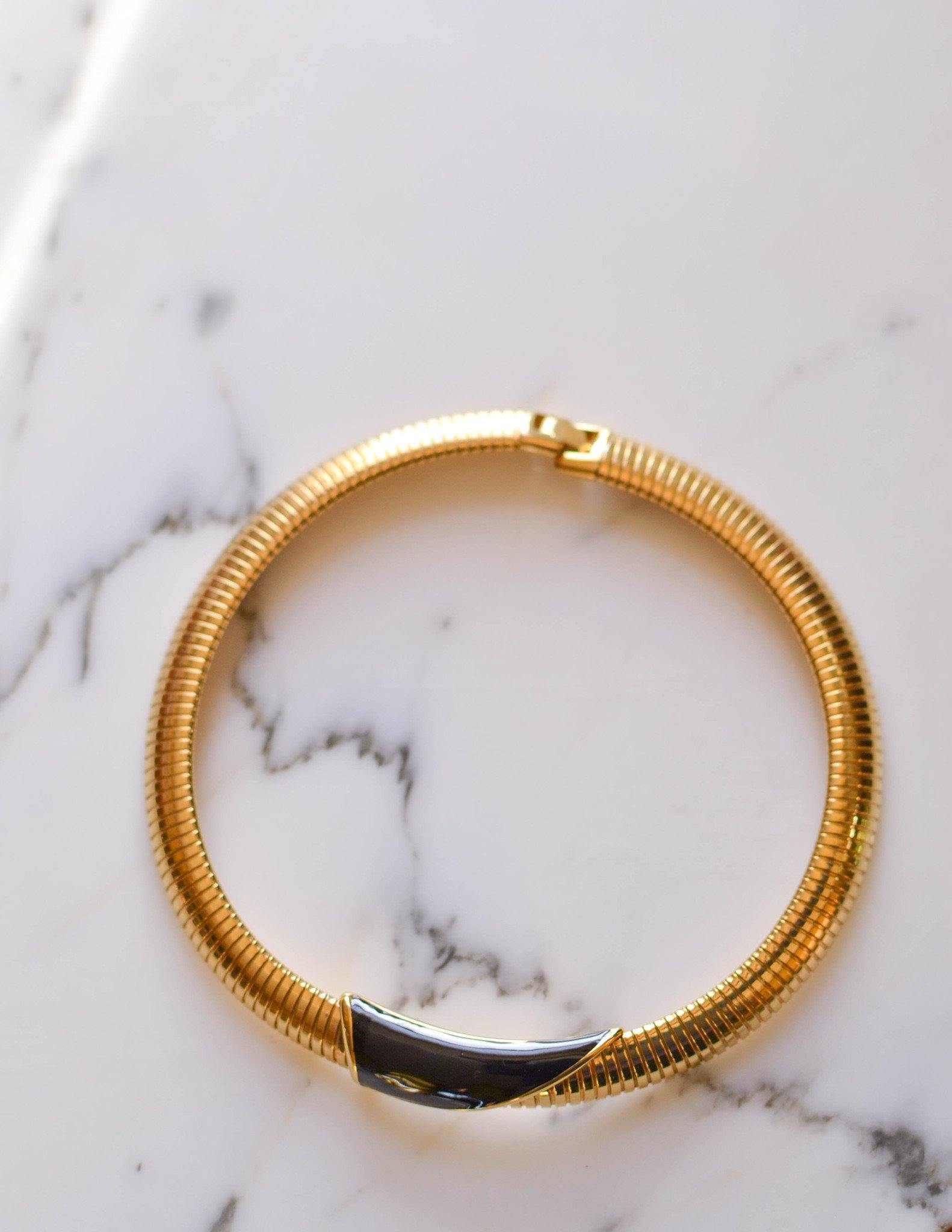 Gold and Black Collar Necklace by Monet by Monet - Vintage Meet Modern Vintage Jewelry - Chicago, Illinois - #oldhollywoodglamour #vintagemeetmodern #designervintage #jewelrybox #antiquejewelry #vintagejewelry