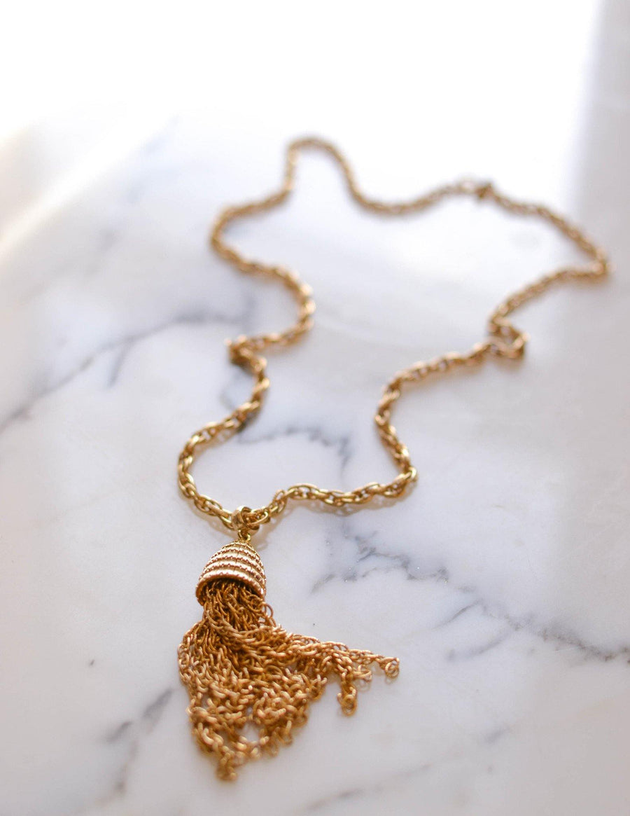 Monet Gold Tassel Necklace by Monet - Vintage Meet Modern Vintage Jewelry - Chicago, Illinois - #oldhollywoodglamour #vintagemeetmodern #designervintage #jewelrybox #antiquejewelry #vintagejewelry