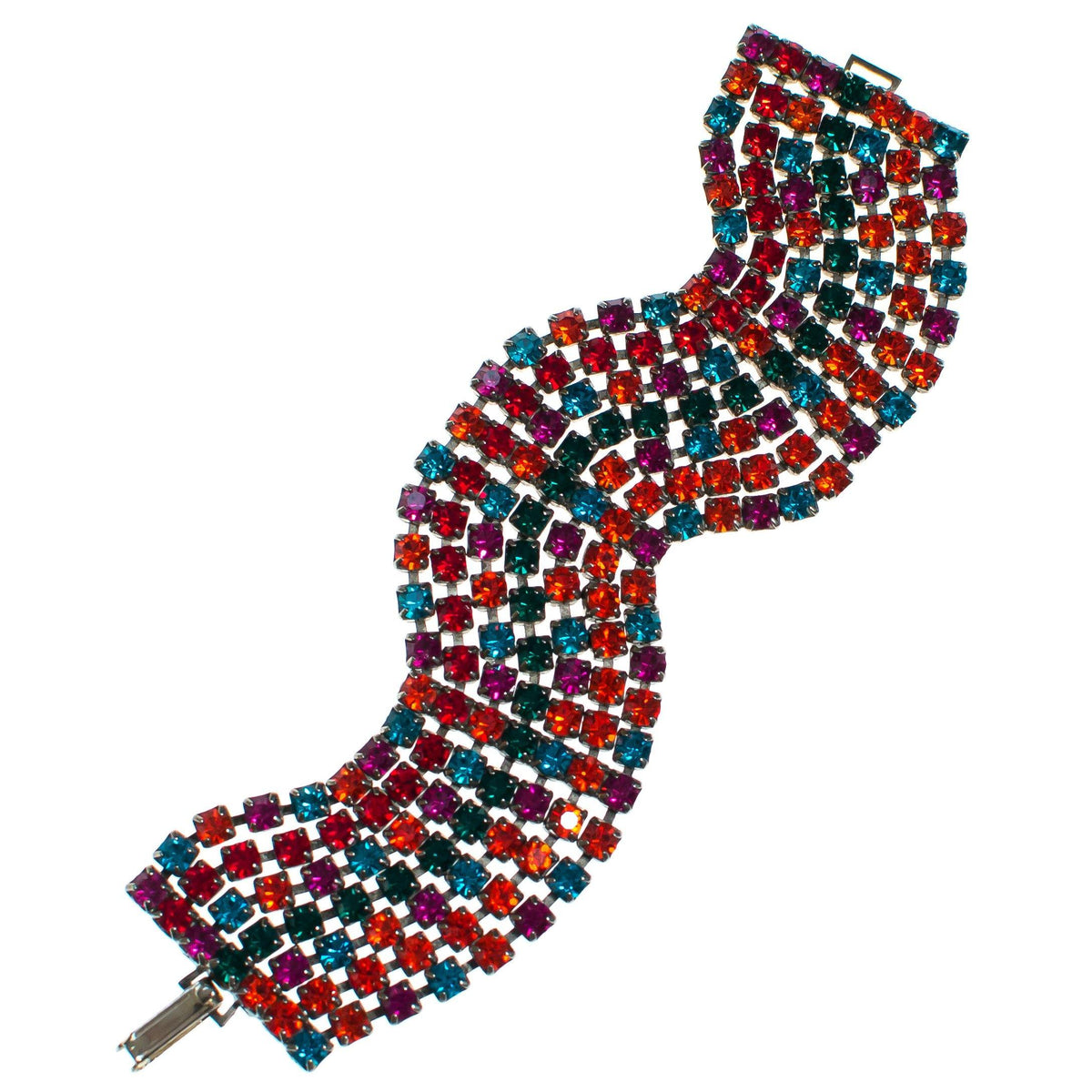 Vintage Colorful Red Green Purple Teal Rhinestone Bracelet