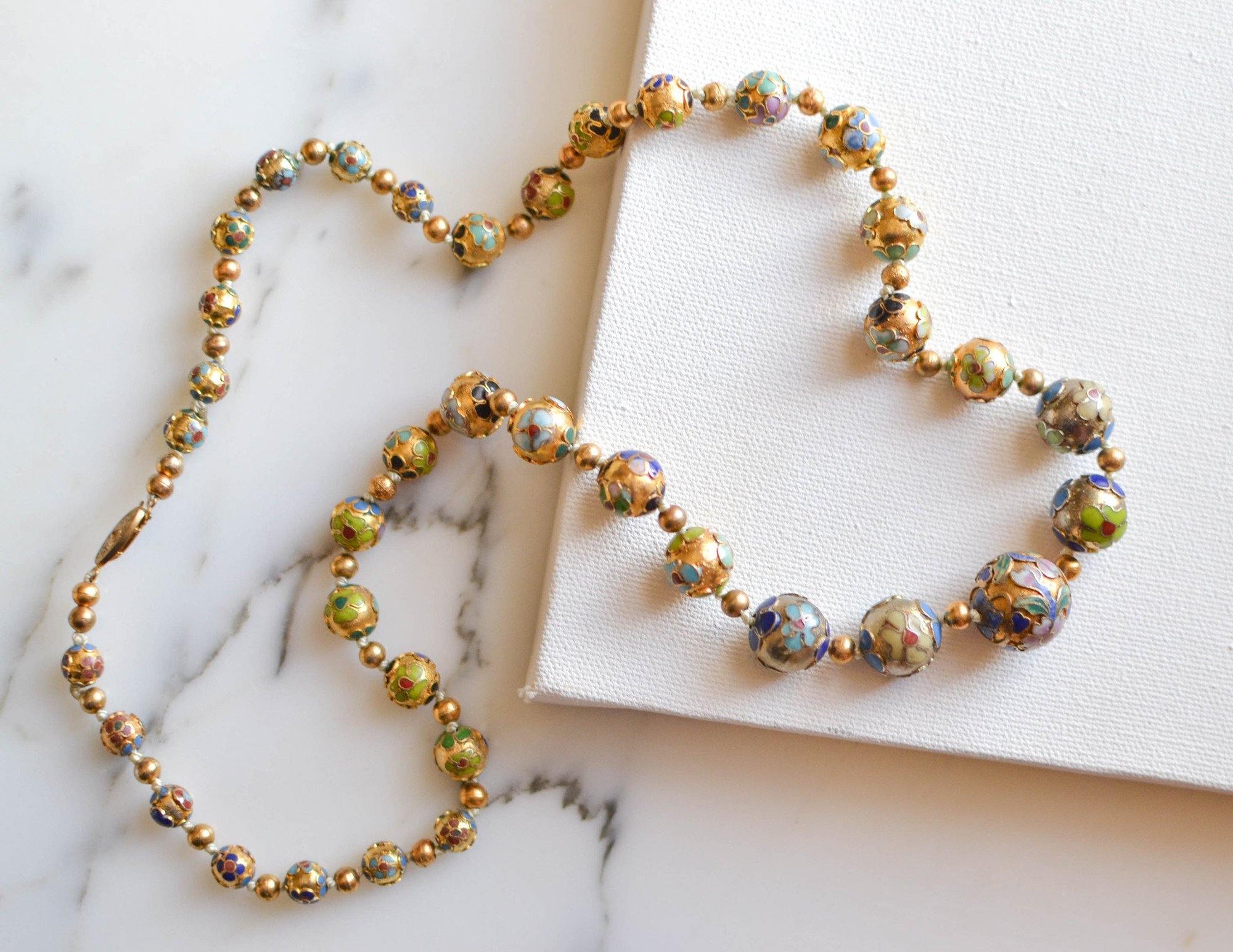 Chinese Export Colorful Cloisonne Bead Necklace by Unsigned Beauty - Vintage Meet Modern Vintage Jewelry - Chicago, Illinois - #oldhollywoodglamour #vintagemeetmodern #designervintage #jewelrybox #antiquejewelry #vintagejewelry