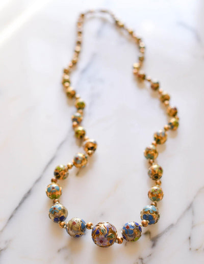 Chinese Export Colorful Cloisonne Bead Necklace by Unsigned Beauty - Vintage Meet Modern Vintage Jewelry - Chicago, Illinois - #oldhollywoodglamour #vintagemeetmodern #designervintage #jewelrybox #antiquejewelry #vintagejewelry