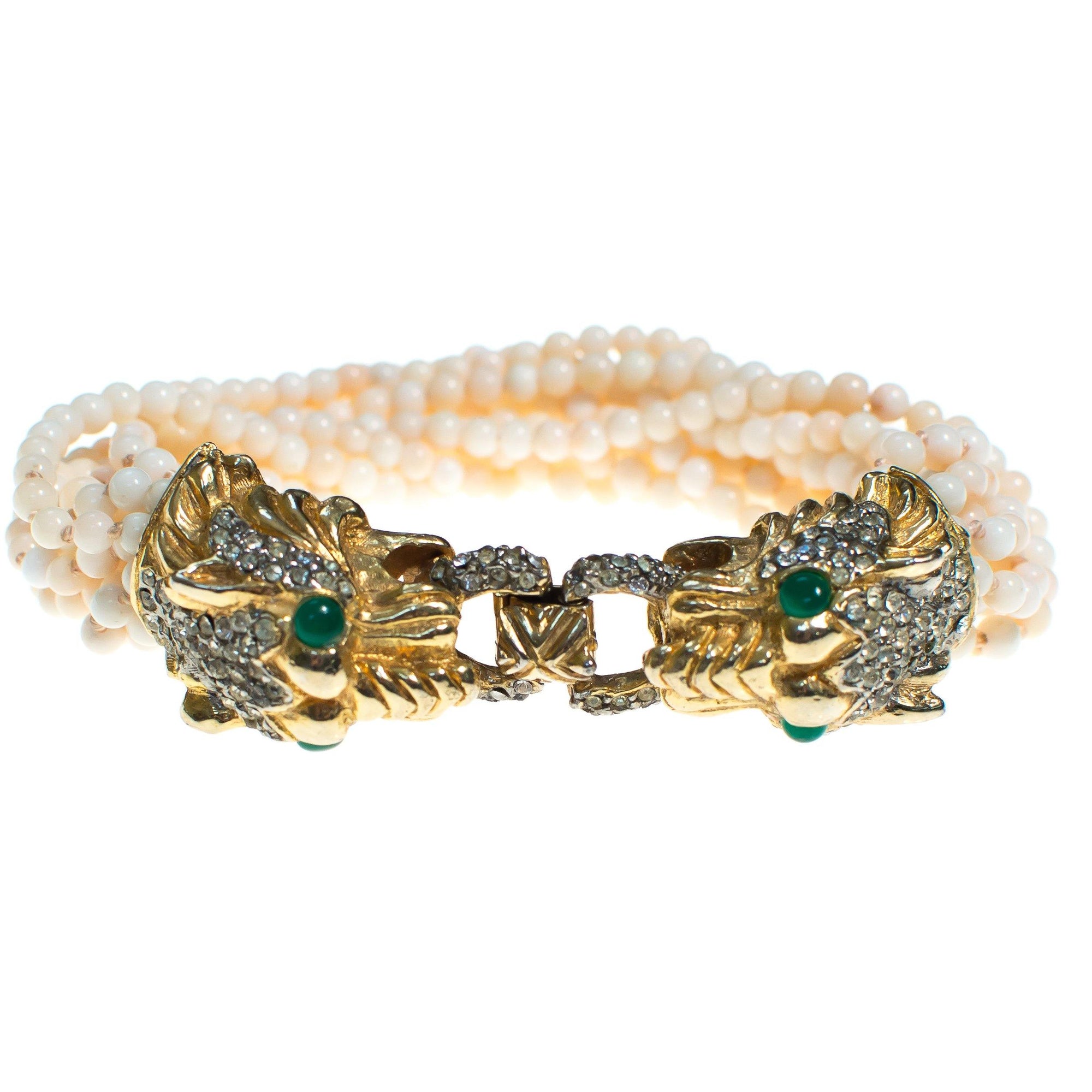 Vintage Kenneth Jay Lane Double Panther Head Bracelet by Kenneth Jay Lane - Vintage Meet Modern Vintage Jewelry - Chicago, Illinois - #oldhollywoodglamour #vintagemeetmodern #designervintage #jewelrybox #antiquejewelry #vintagejewelry