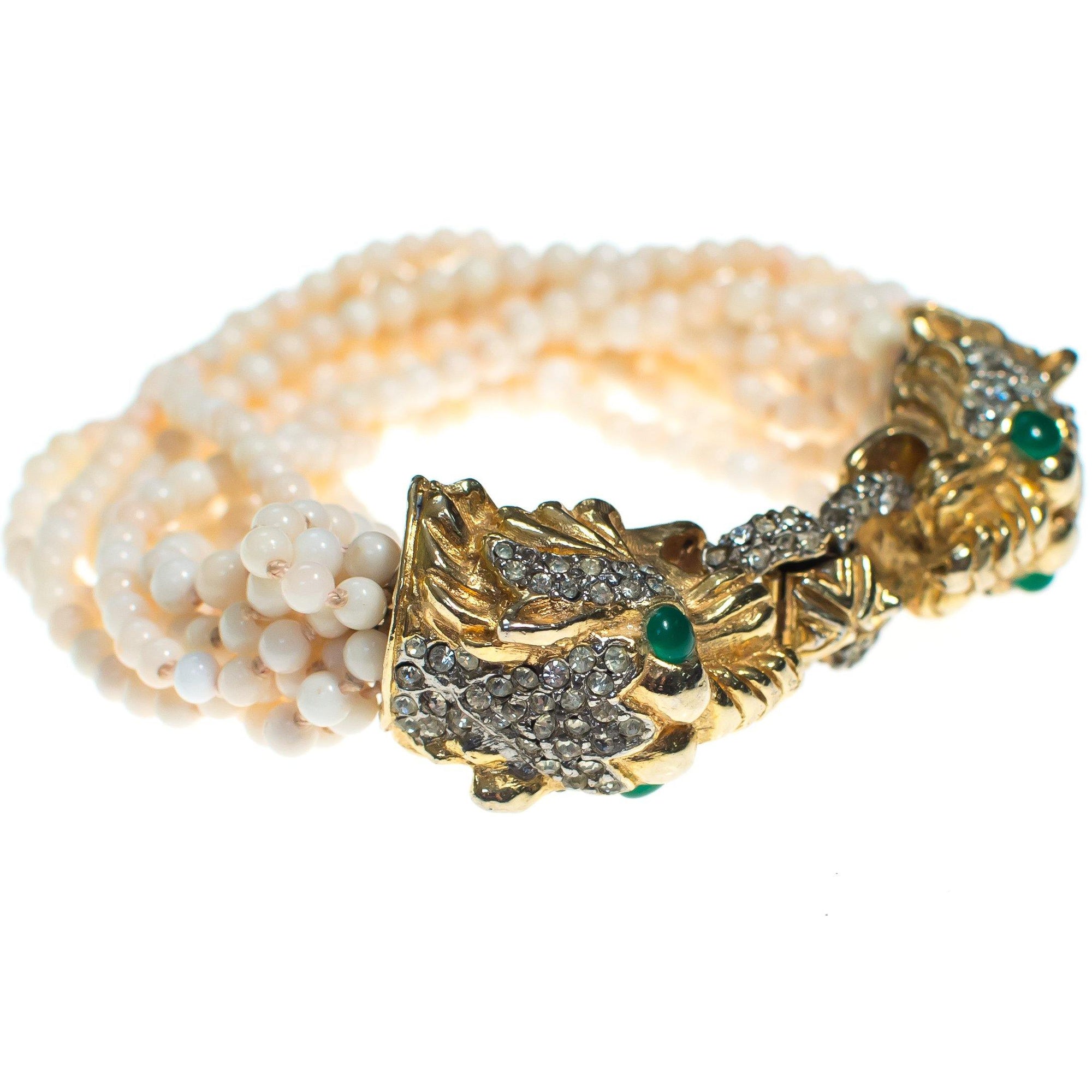 Vintage Kenneth Jay Lane Double Panther Head Bracelet by Kenneth Jay Lane - Vintage Meet Modern Vintage Jewelry - Chicago, Illinois - #oldhollywoodglamour #vintagemeetmodern #designervintage #jewelrybox #antiquejewelry #vintagejewelry