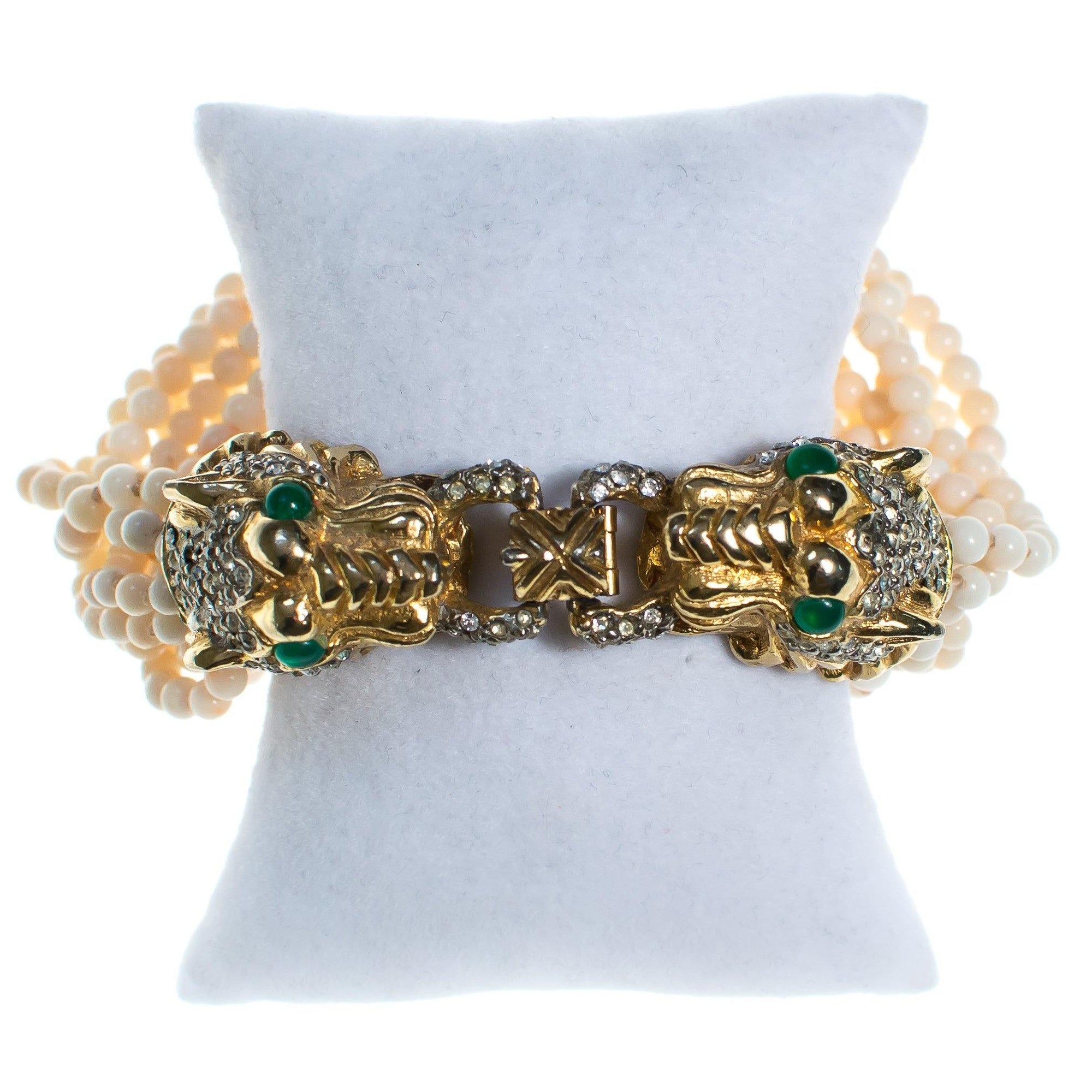 Vintage Kenneth Jay Lane Double Panther Head Bracelet by Kenneth Jay Lane - Vintage Meet Modern Vintage Jewelry - Chicago, Illinois - #oldhollywoodglamour #vintagemeetmodern #designervintage #jewelrybox #antiquejewelry #vintagejewelry