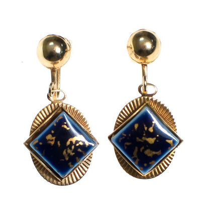 Vintage Gold and Lapis Glass Screw Back Earrings by Lapis Glass - Vintage Meet Modern Vintage Jewelry - Chicago, Illinois - #oldhollywoodglamour #vintagemeetmodern #designervintage #jewelrybox #antiquejewelry #vintagejewelry
