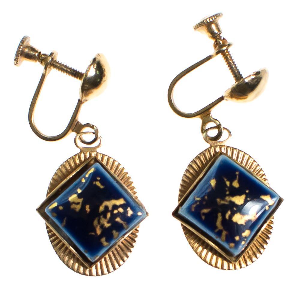Vintage Gold and Lapis Glass Screw Back Earrings by Lapis Glass - Vintage Meet Modern Vintage Jewelry - Chicago, Illinois - #oldhollywoodglamour #vintagemeetmodern #designervintage #jewelrybox #antiquejewelry #vintagejewelry