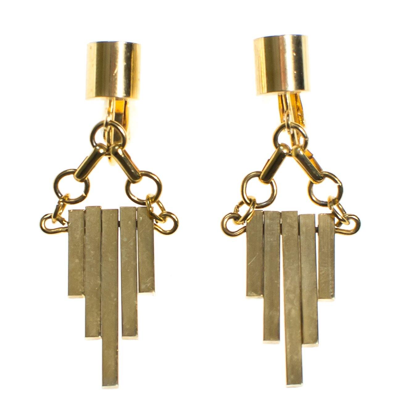 Vintage Gold Geometric Dangling Clip Earrings by 1970s - Vintage Meet Modern Vintage Jewelry - Chicago, Illinois - #oldhollywoodglamour #vintagemeetmodern #designervintage #jewelrybox #antiquejewelry #vintagejewelry