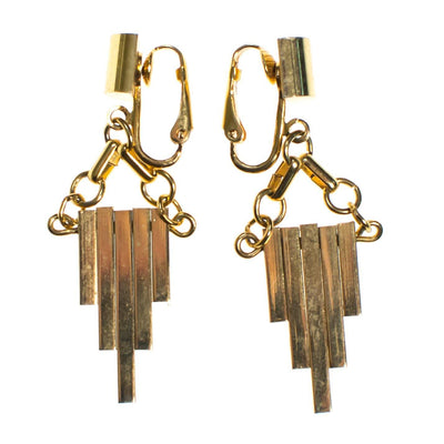 Vintage Gold Geometric Dangling Clip Earrings by 1970s - Vintage Meet Modern Vintage Jewelry - Chicago, Illinois - #oldhollywoodglamour #vintagemeetmodern #designervintage #jewelrybox #antiquejewelry #vintagejewelry