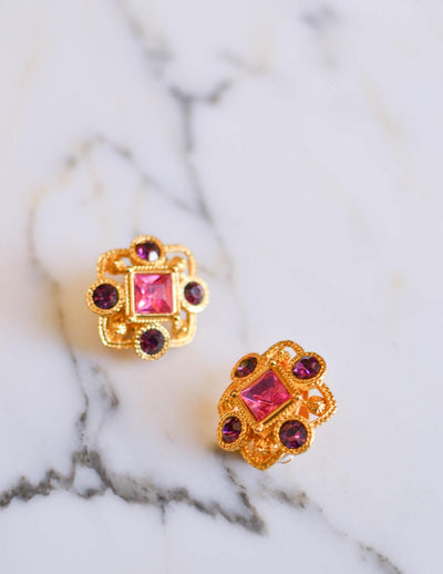 Pink and Purple Rhinestone Earrings by Unsigned Beauty - Vintage Meet Modern Vintage Jewelry - Chicago, Illinois - #oldhollywoodglamour #vintagemeetmodern #designervintage #jewelrybox #antiquejewelry #vintagejewelry