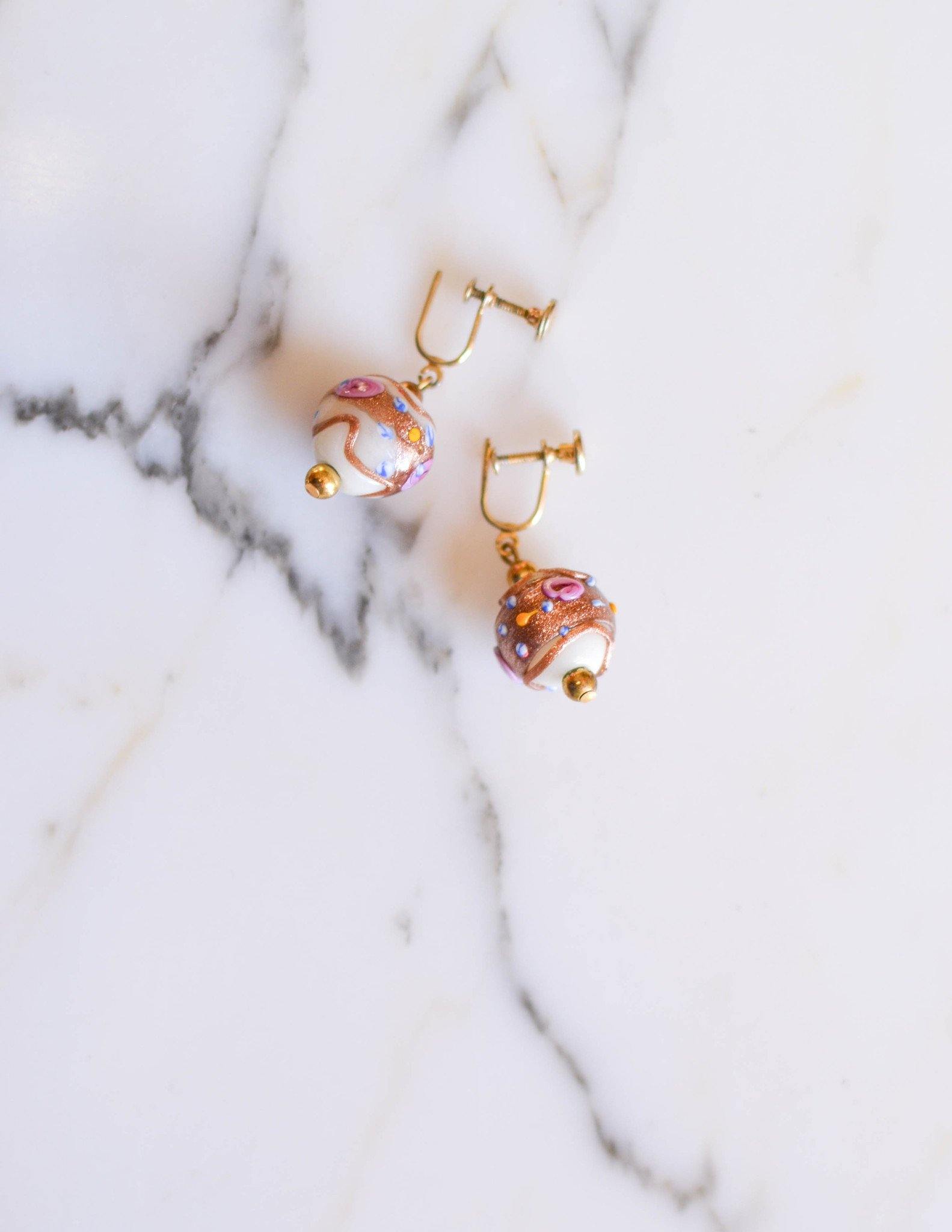 Murano Glass Wedding Cake Bead Earrings by Unsigned Beauty - Vintage Meet Modern Vintage Jewelry - Chicago, Illinois - #oldhollywoodglamour #vintagemeetmodern #designervintage #jewelrybox #antiquejewelry #vintagejewelry