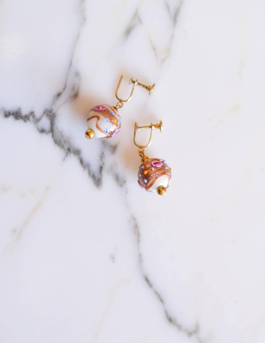 Murano Glass Wedding Cake Bead Earrings by Unsigned Beauty - Vintage Meet Modern Vintage Jewelry - Chicago, Illinois - #oldhollywoodglamour #vintagemeetmodern #designervintage #jewelrybox #antiquejewelry #vintagejewelry