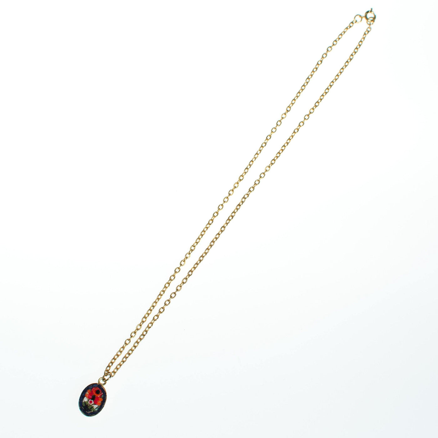 Vintage Made in Italy Red, Blue, White, and Yellow Mosaic Pendant Necklace