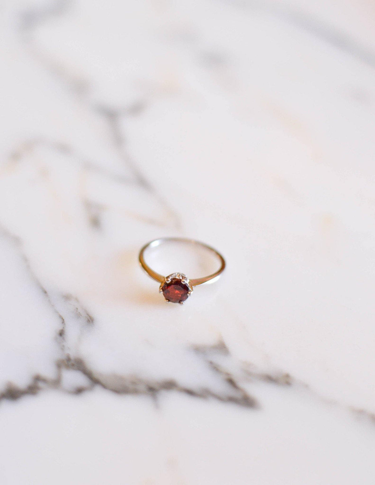 Garnet Solitaire Ring set in Sterling Silver