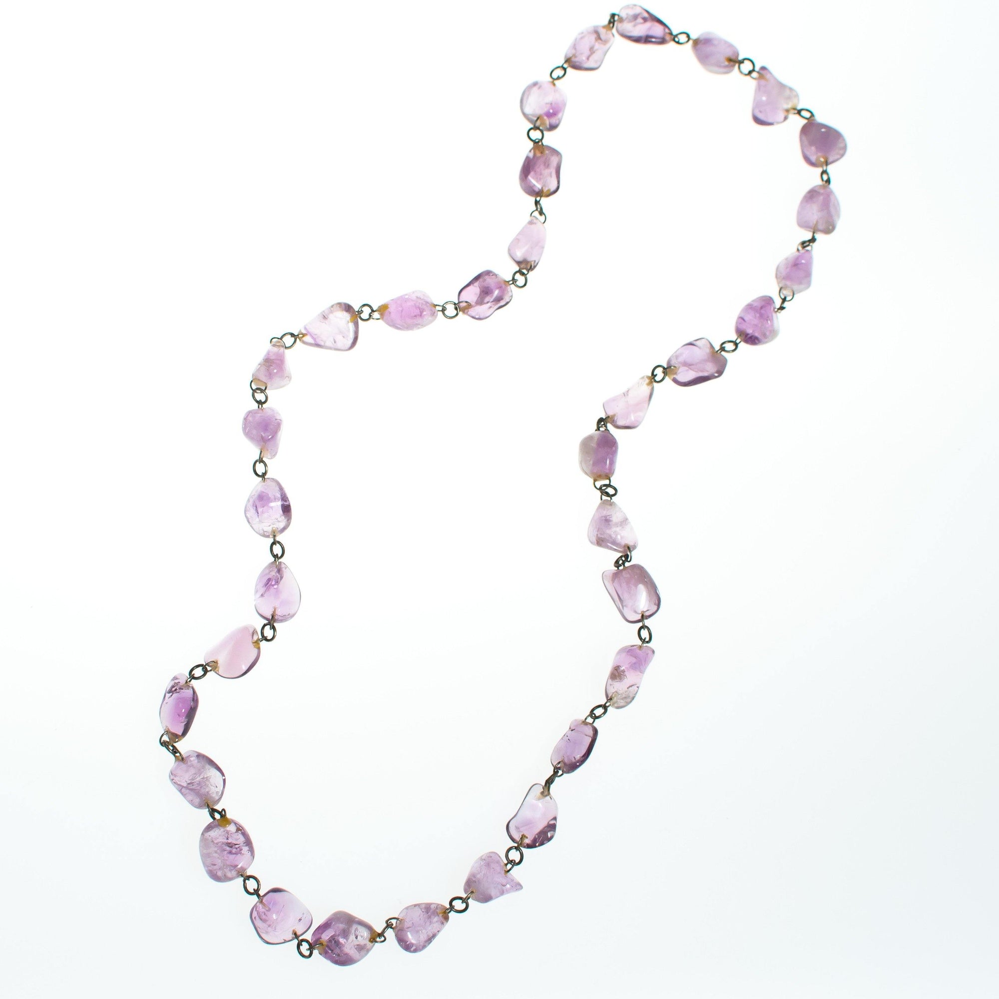Vintage Tumbled Amethyst Beaded Necklace by Vintage Meet Modern - Vintage Meet Modern Vintage Jewelry - Chicago, Illinois - #oldhollywoodglamour #vintagemeetmodern #designervintage #jewelrybox #antiquejewelry #vintagejewelry
