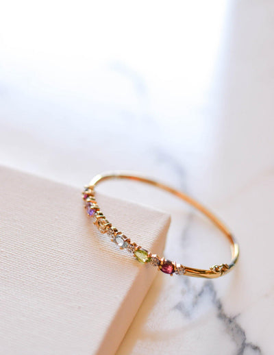 Rainbow Gemstone Bangle Bracelet by Unsigned Beauty - Vintage Meet Modern Vintage Jewelry - Chicago, Illinois - #oldhollywoodglamour #vintagemeetmodern #designervintage #jewelrybox #antiquejewelry #vintagejewelry