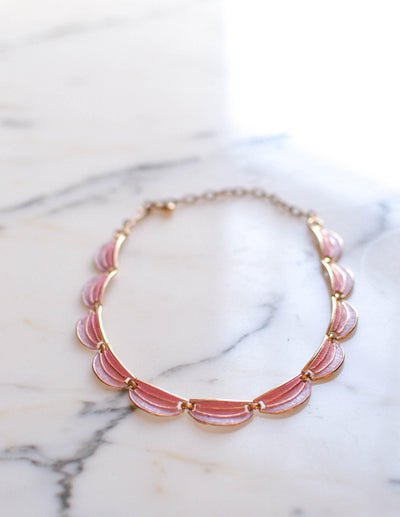 Pink Scalloped Link Necklace by Karu by Karu - Vintage Meet Modern Vintage Jewelry - Chicago, Illinois - #oldhollywoodglamour #vintagemeetmodern #designervintage #jewelrybox #antiquejewelry #vintagejewelry