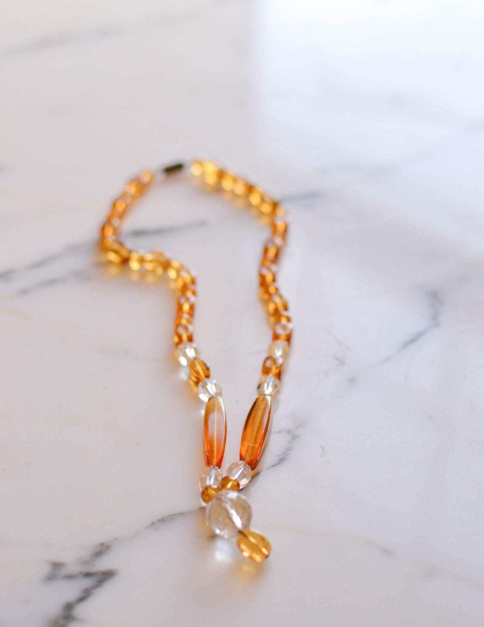Art Deco Amber Glass and Cut Crystal Necklace by Czech - Vintage Meet Modern Vintage Jewelry - Chicago, Illinois - #oldhollywoodglamour #vintagemeetmodern #designervintage #jewelrybox #antiquejewelry #vintagejewelry
