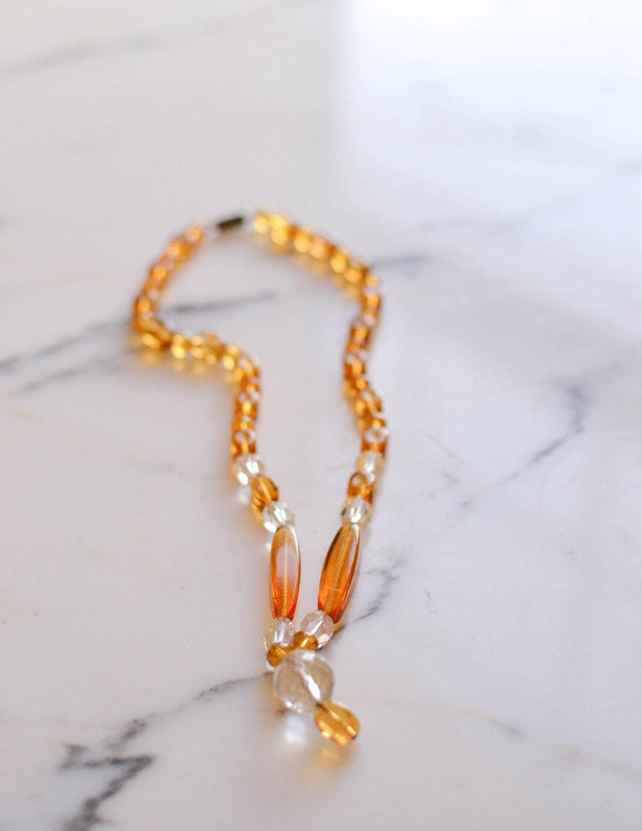 Art Deco Amber Glass and Cut Crystal Necklace by Czech - Vintage Meet Modern Vintage Jewelry - Chicago, Illinois - #oldhollywoodglamour #vintagemeetmodern #designervintage #jewelrybox #antiquejewelry #vintagejewelry