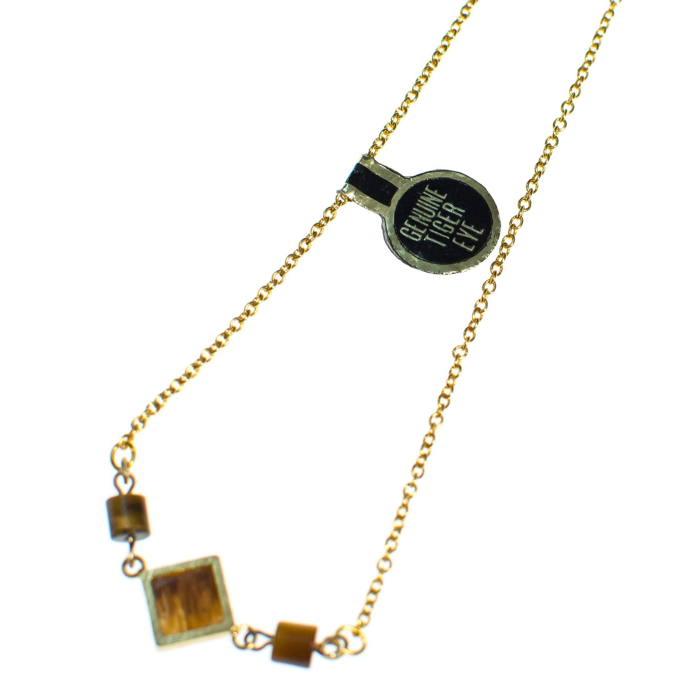 Vintage Tigers Eye Pendant Necklace Gold Filled