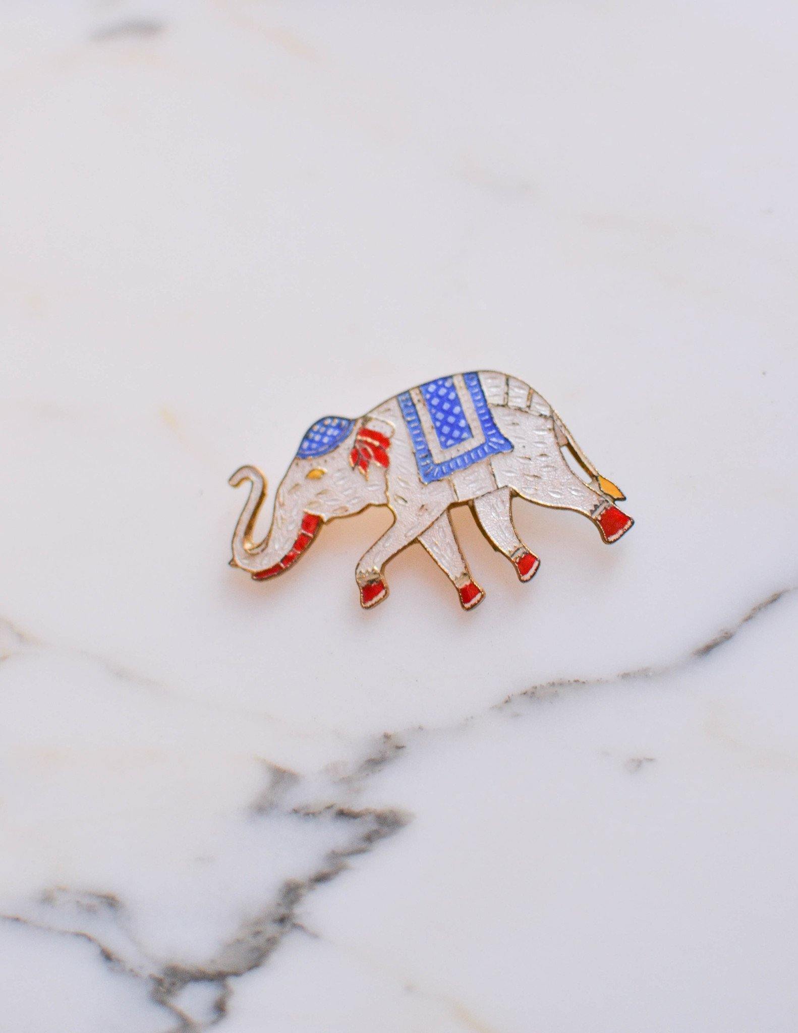 Colorful Cloisonne Enamel Elephant Brooch by Unsigned Beauty - Vintage Meet Modern Vintage Jewelry - Chicago, Illinois - #oldhollywoodglamour #vintagemeetmodern #designervintage #jewelrybox #antiquejewelry #vintagejewelry