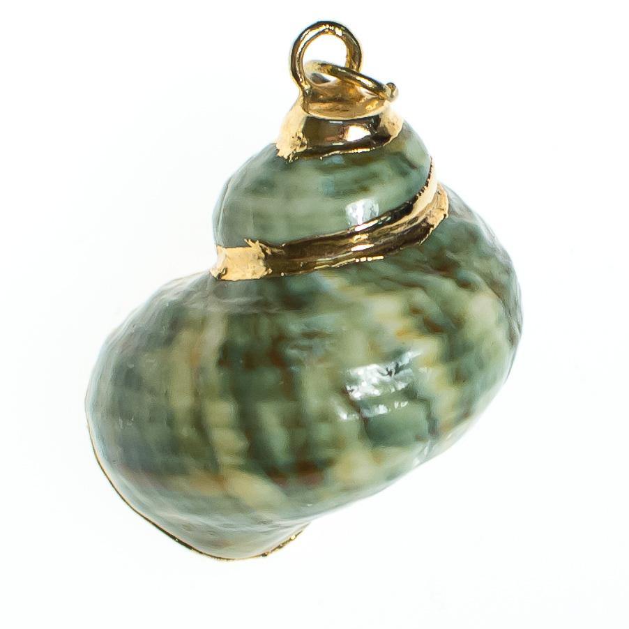Vintage Green Seashell Pendant with 18kt Gold Accents