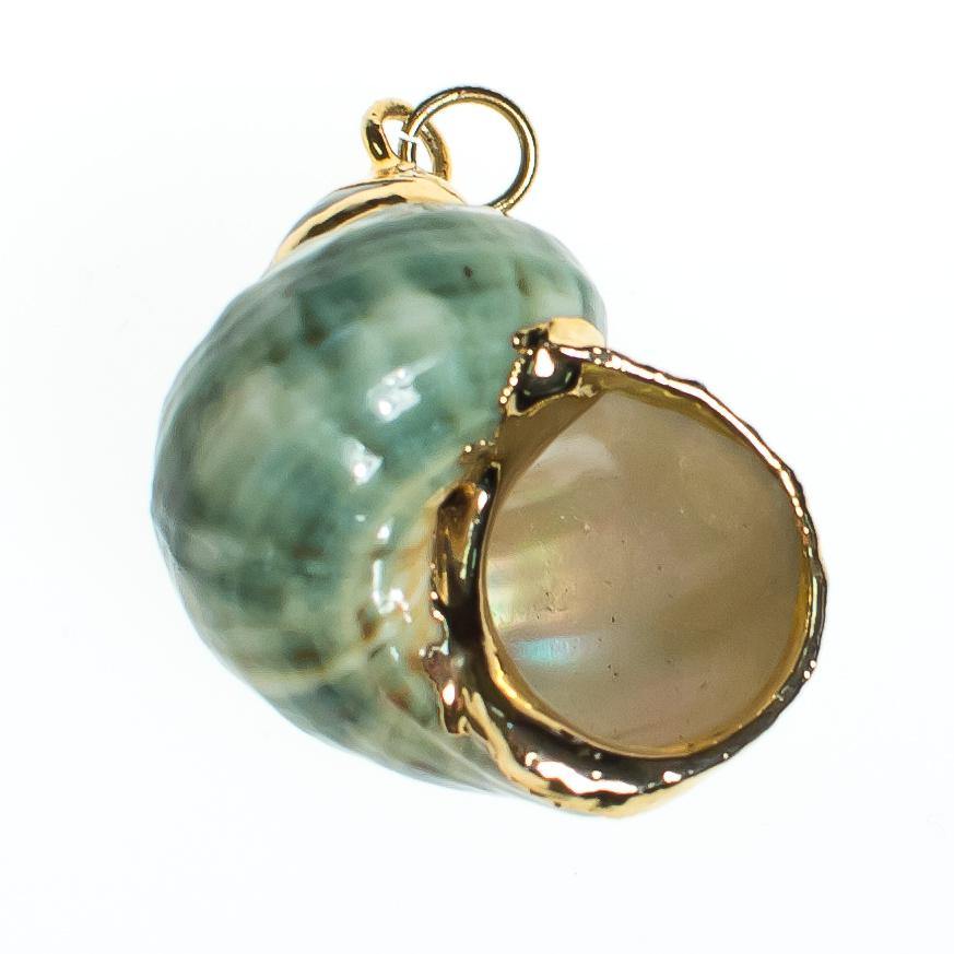 Vintage Green Seashell Pendant with 18kt Gold Accents by 1970s - Vintage Meet Modern Vintage Jewelry - Chicago, Illinois - #oldhollywoodglamour #vintagemeetmodern #designervintage #jewelrybox #antiquejewelry #vintagejewelry