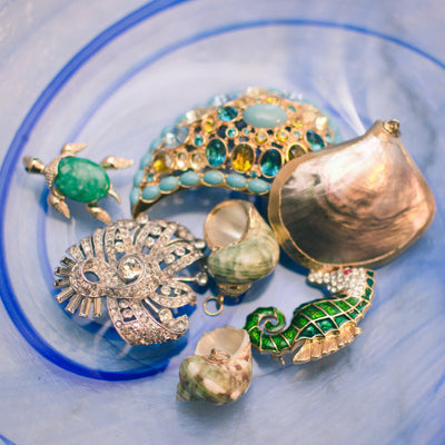 Vintage Seahorse Brooch Green Enamel with Pave Crystal Rhinestones by 1980s - Vintage Meet Modern Vintage Jewelry - Chicago, Illinois - #oldhollywoodglamour #vintagemeetmodern #designervintage #jewelrybox #antiquejewelry #vintagejewelry
