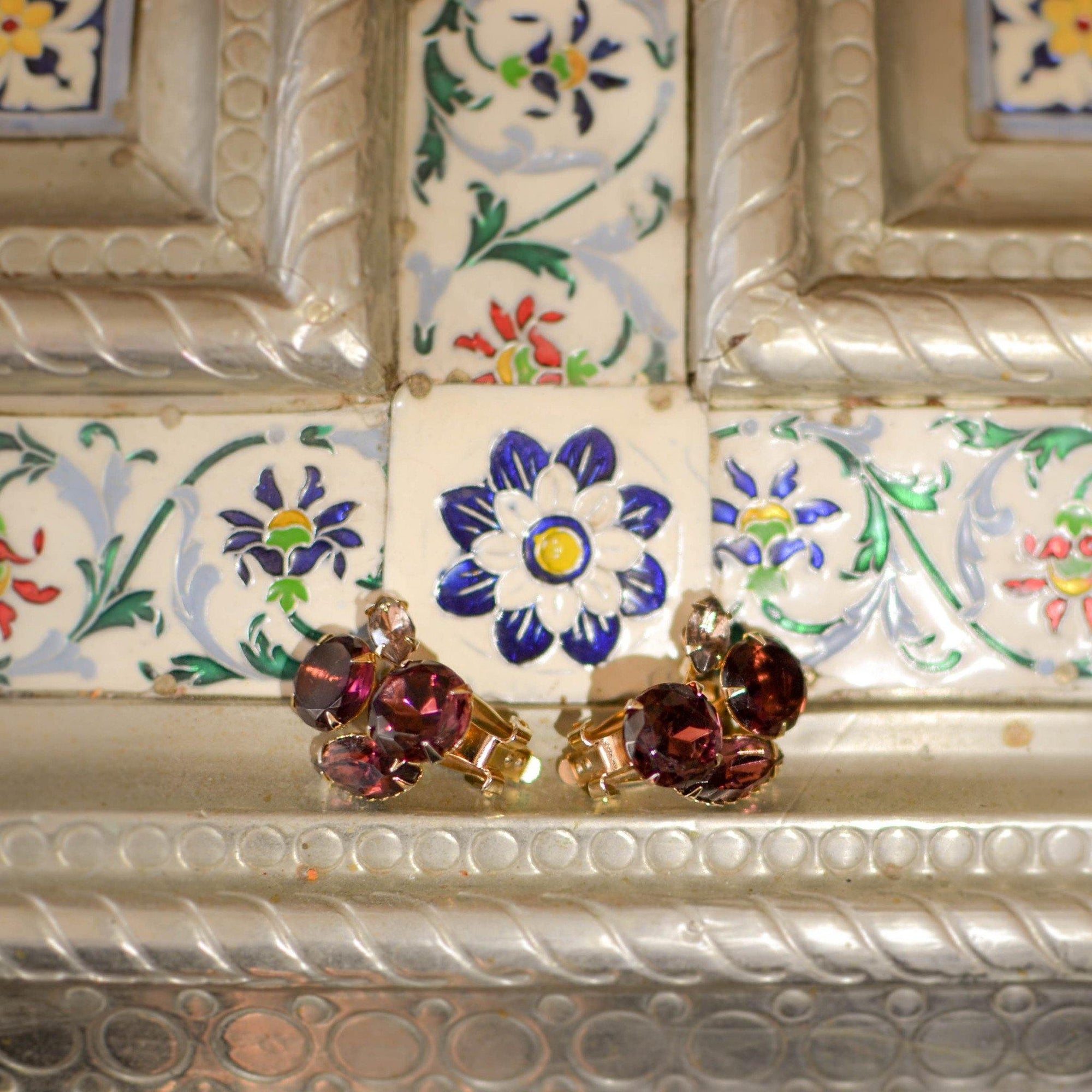 Purple Rhinestone Ear Crawler Earrings by Unsigned Beauty - Vintage Meet Modern Vintage Jewelry - Chicago, Illinois - #oldhollywoodglamour #vintagemeetmodern #designervintage #jewelrybox #antiquejewelry #vintagejewelry