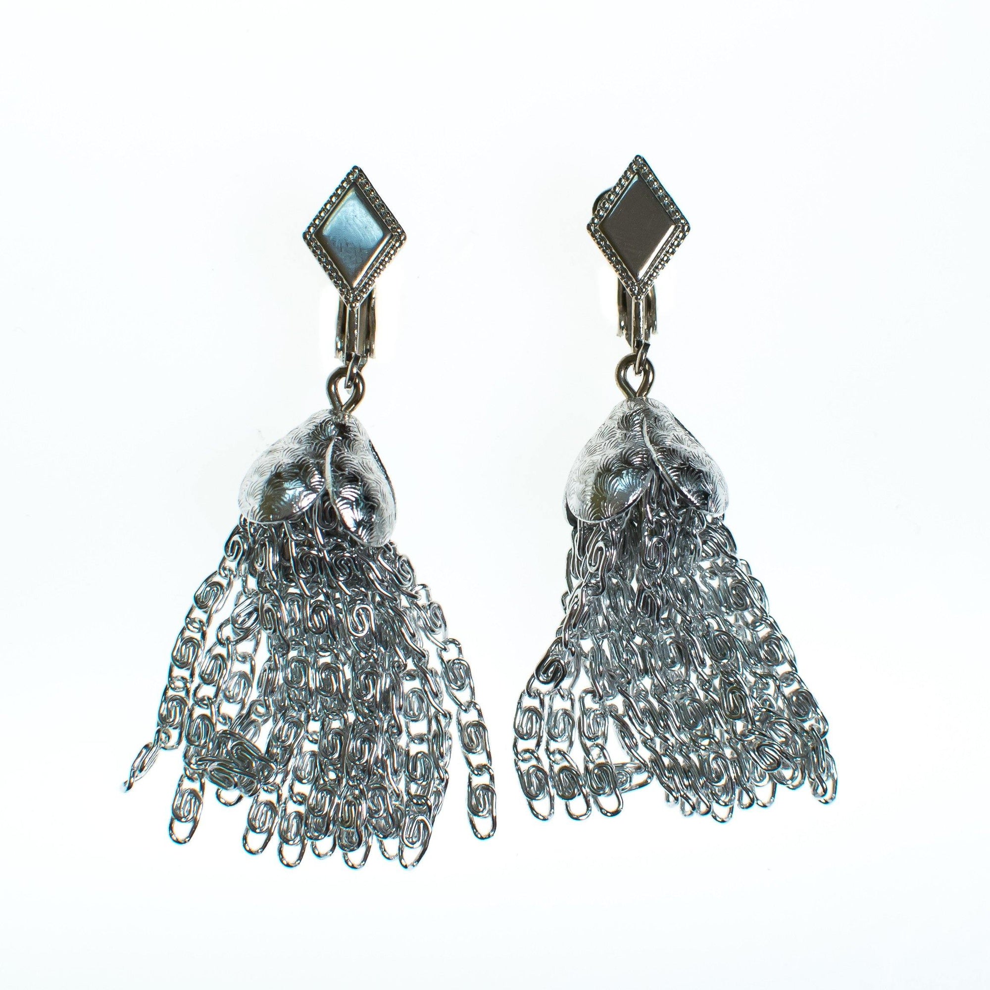 Vintage Silver Tassel Earrings by Crown Trifari - Vintage Meet Modern Vintage Jewelry - Chicago, Illinois - #oldhollywoodglamour #vintagemeetmodern #designervintage #jewelrybox #antiquejewelry #vintagejewelry