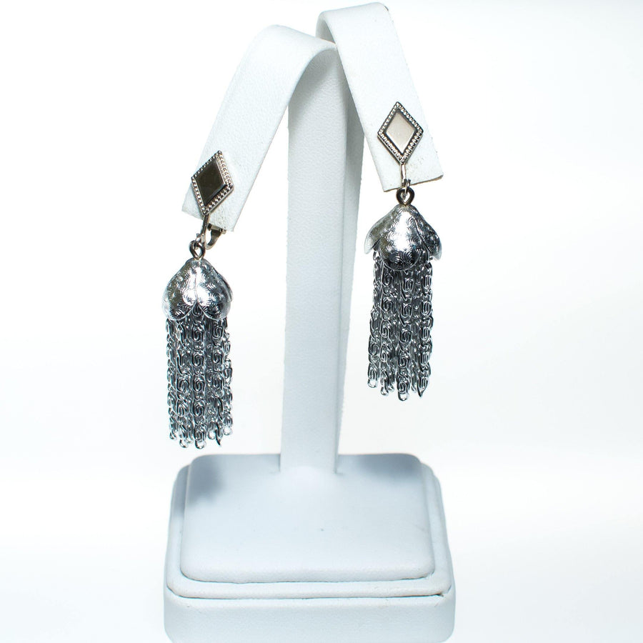 Vintage Silver Tassel Earrings by Crown Trifari - Vintage Meet Modern Vintage Jewelry - Chicago, Illinois - #oldhollywoodglamour #vintagemeetmodern #designervintage #jewelrybox #antiquejewelry #vintagejewelry